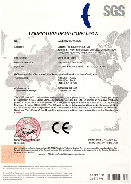 China Labtone Test Equipment Co., Ltd Certificaten